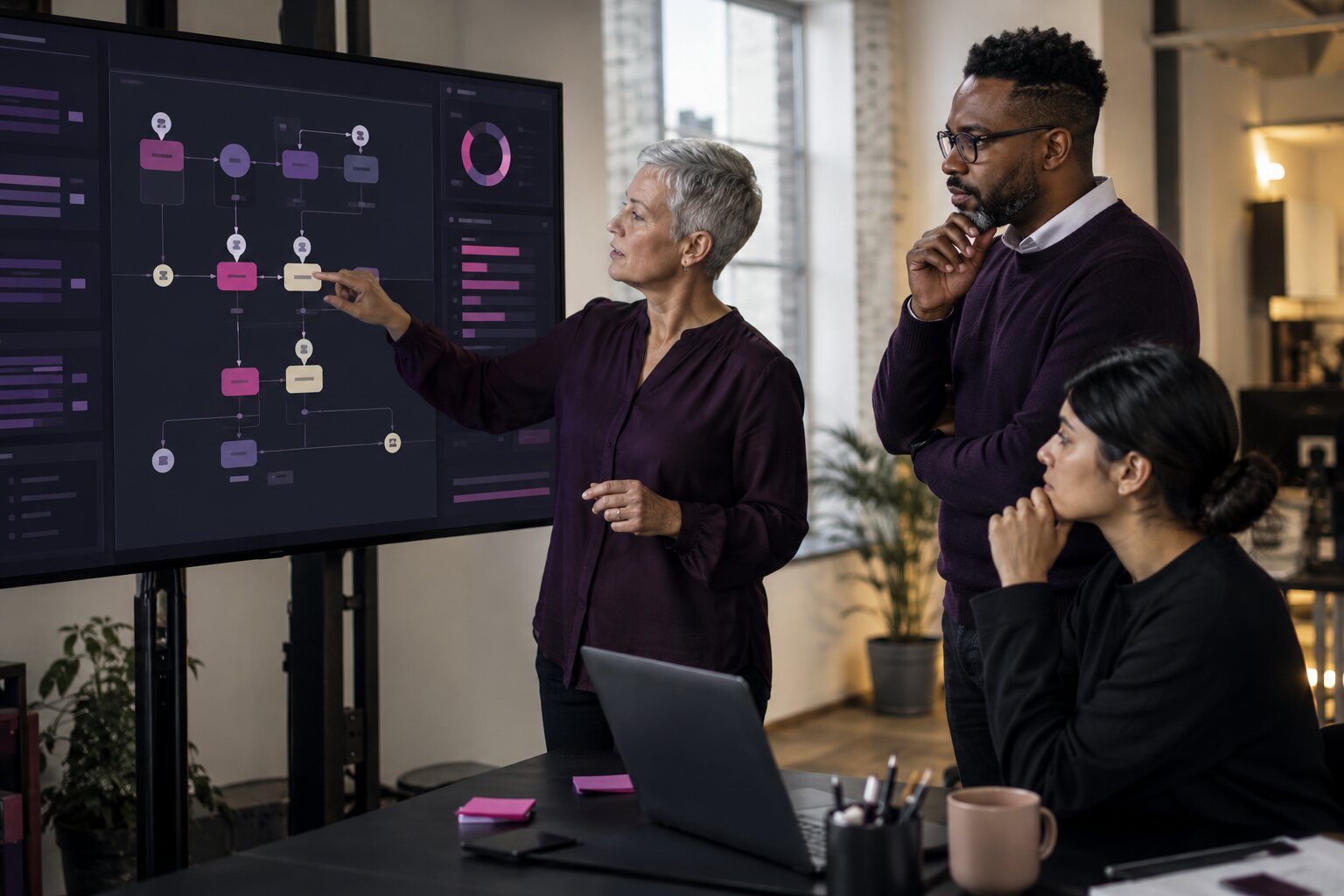 Professionals reviewing an AI-enabled workflow with human oversight